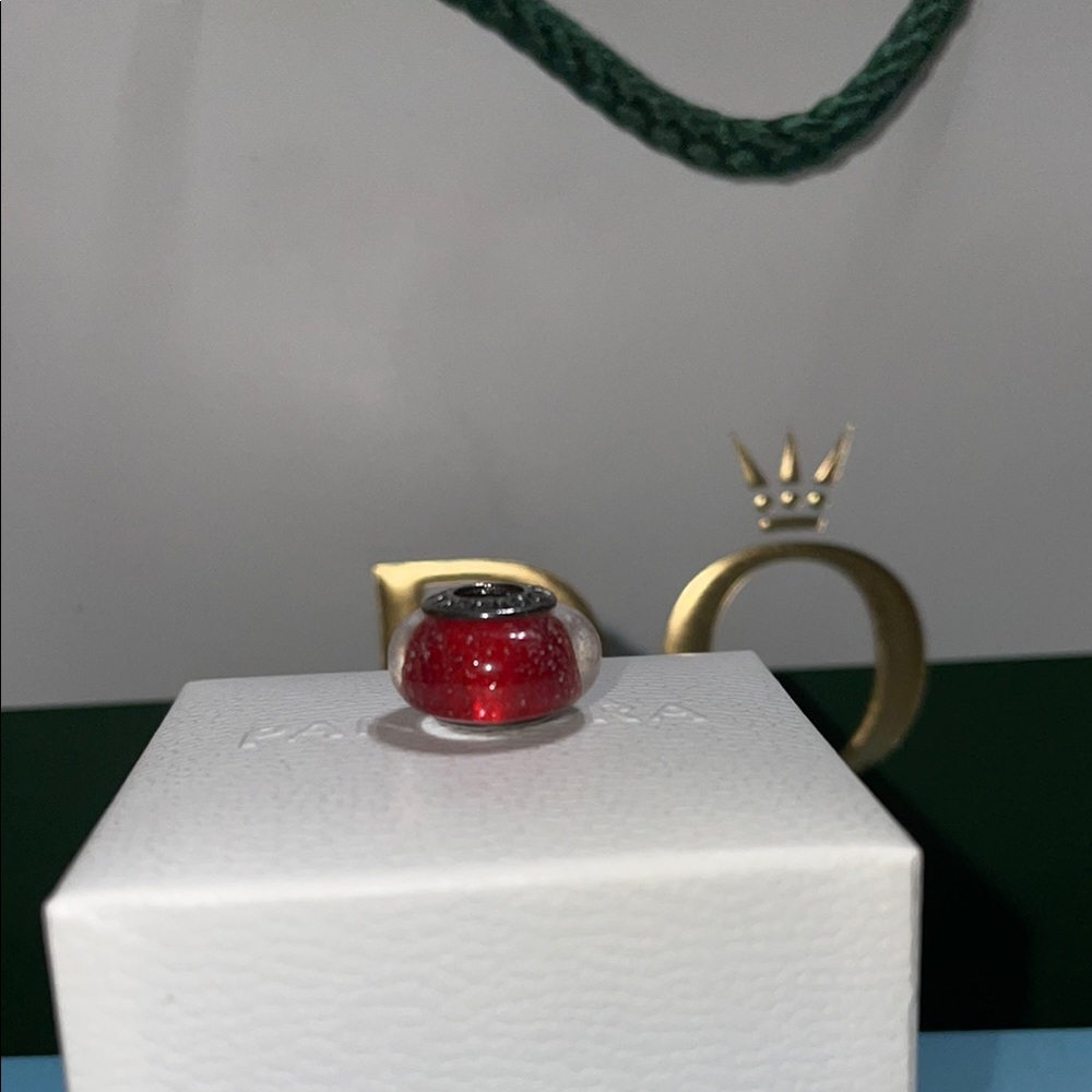 Pandora Ruby Red Glitter Murano Charm Bead